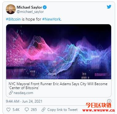 纽约市长候选人：纽约将在一年后成为比特币的中心